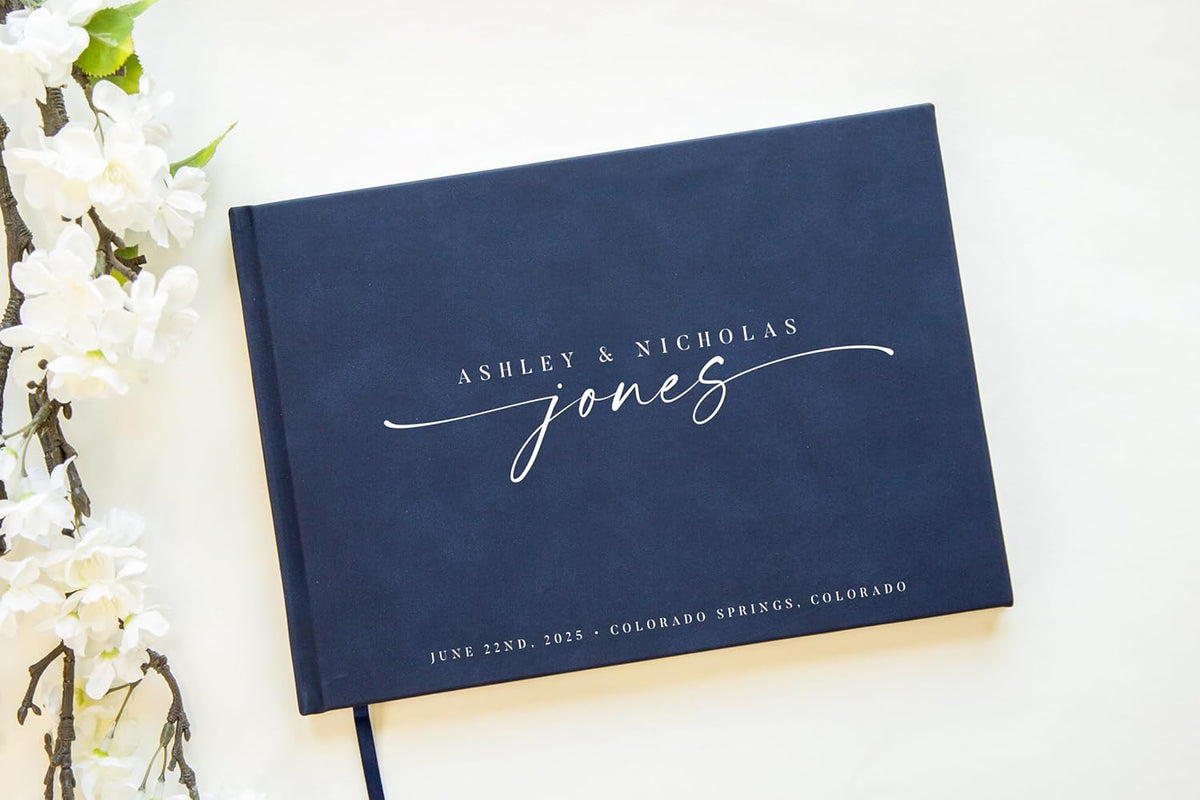 Personalized Guest Book - 11.5" x 8.5" Custom Bride & Groom Names with Bookmark and Hard Cover 140