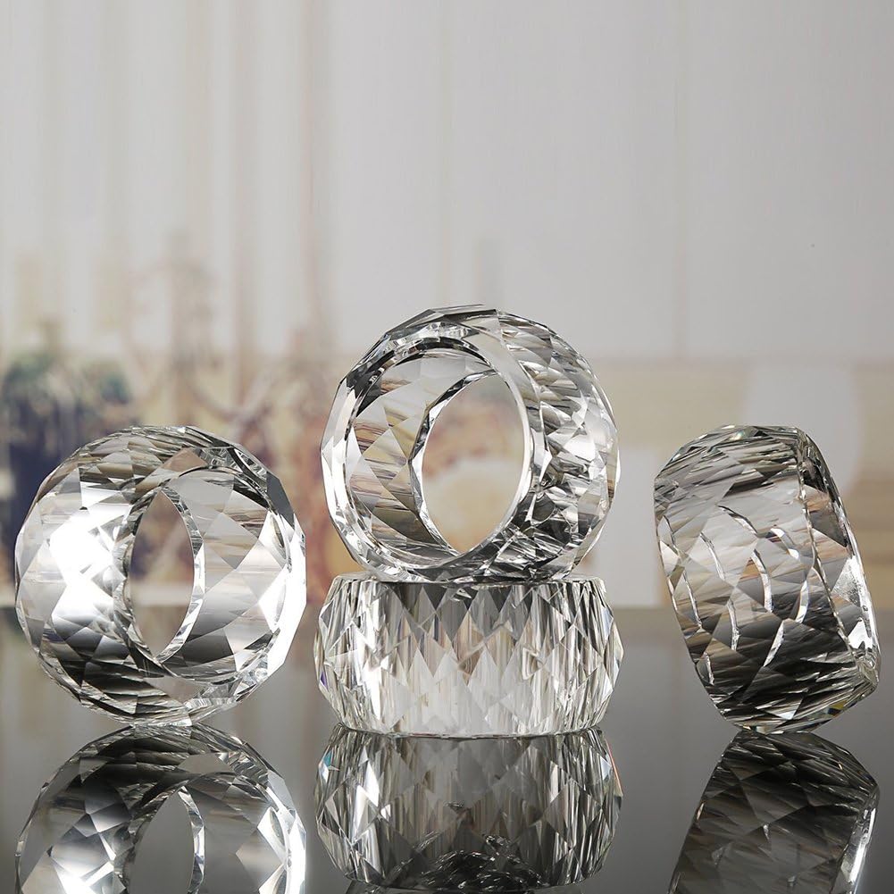 Crystal Napkin Rings Holders - 2 Inch Set of 4, Party Wedding Set Christmas Decorations for Table