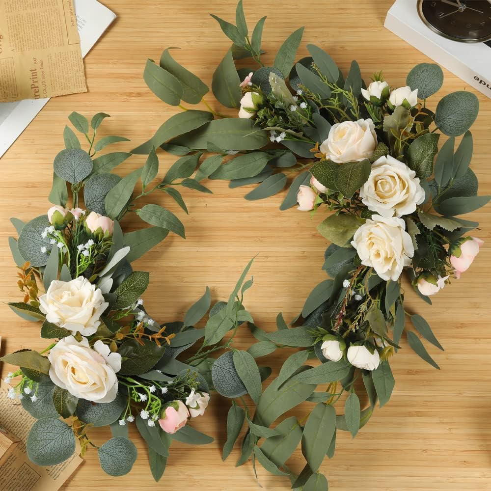 H&W 2pcs Artificial Wedding Arch Flowers for Sign, Floral Swag Dusty Decor for Reception Ceremony