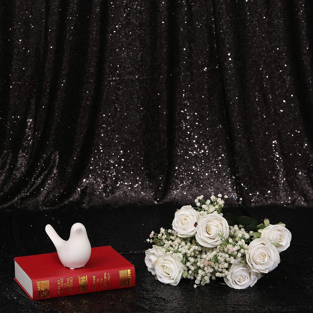 Eternal Beauty Black Sequin Backdrop, 8x8 Ft Halloween Glitter Background Curtains for Shimmer