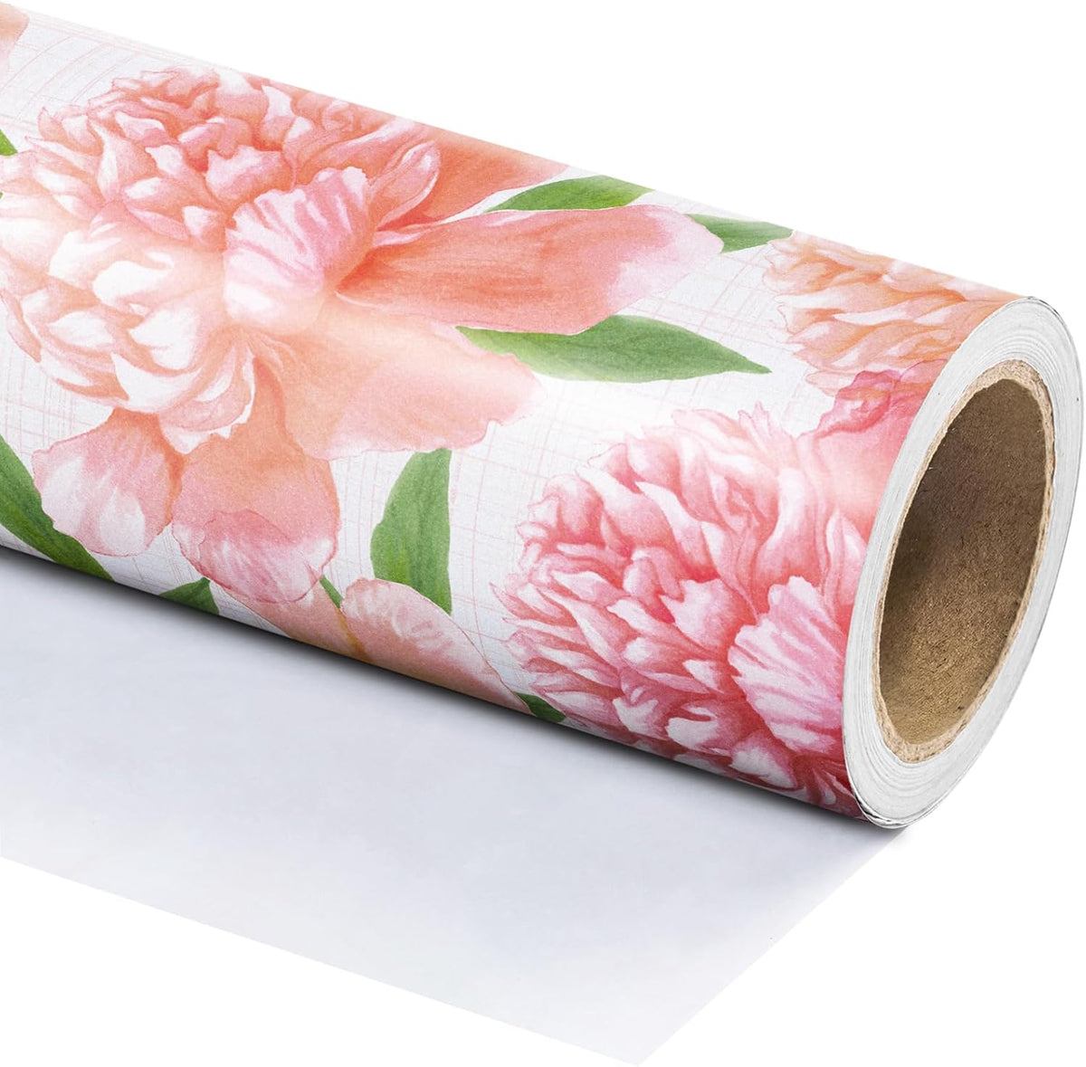 WRAPAHOLIC Floral Wrapping Paper Roll - Mini Roll - 17 Inch x 9.8 Feet - Peach Flower Wrapping