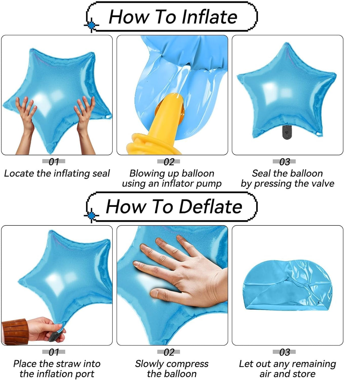 16 Pcs Blue Silver Star Balloons, 22/18/10 Inch Foil Balloons, Four-Pointed Balloon for Kids Boy