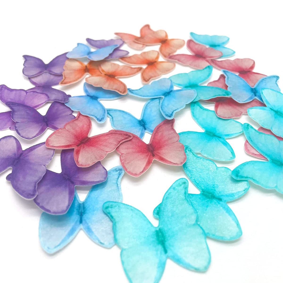 GEORLD Edible Wafer Paper Butterflies Set of 48 Purple Colorful Cake Decorations, Cupcake Topper
