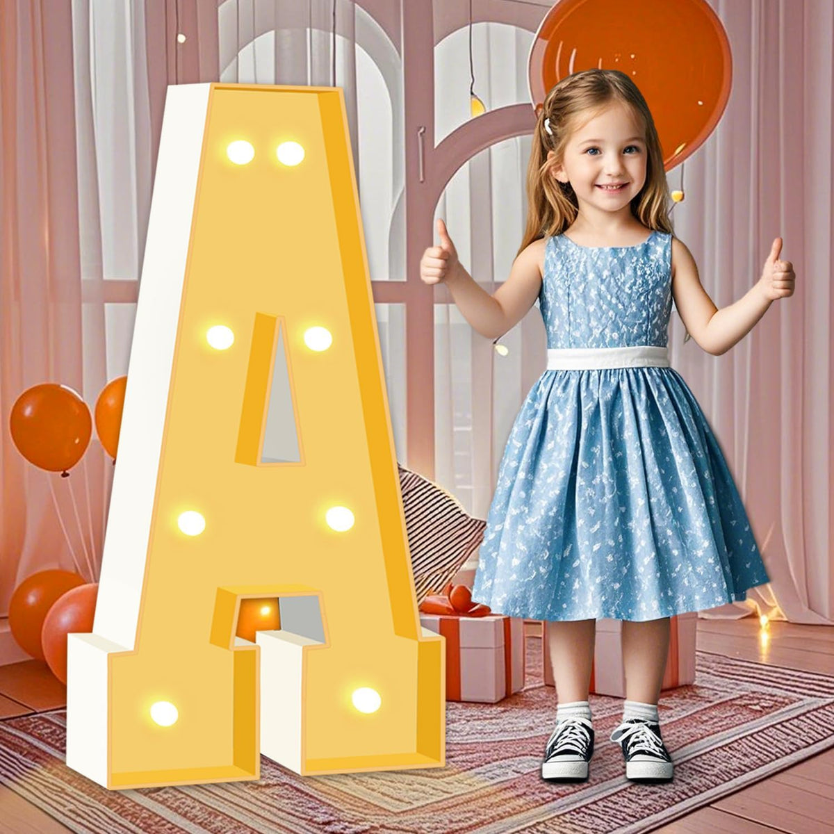 3FT Marquee Light Up Letters, LED Marquee Letters A for Birthday Balloons Backdrop, Large Light Up