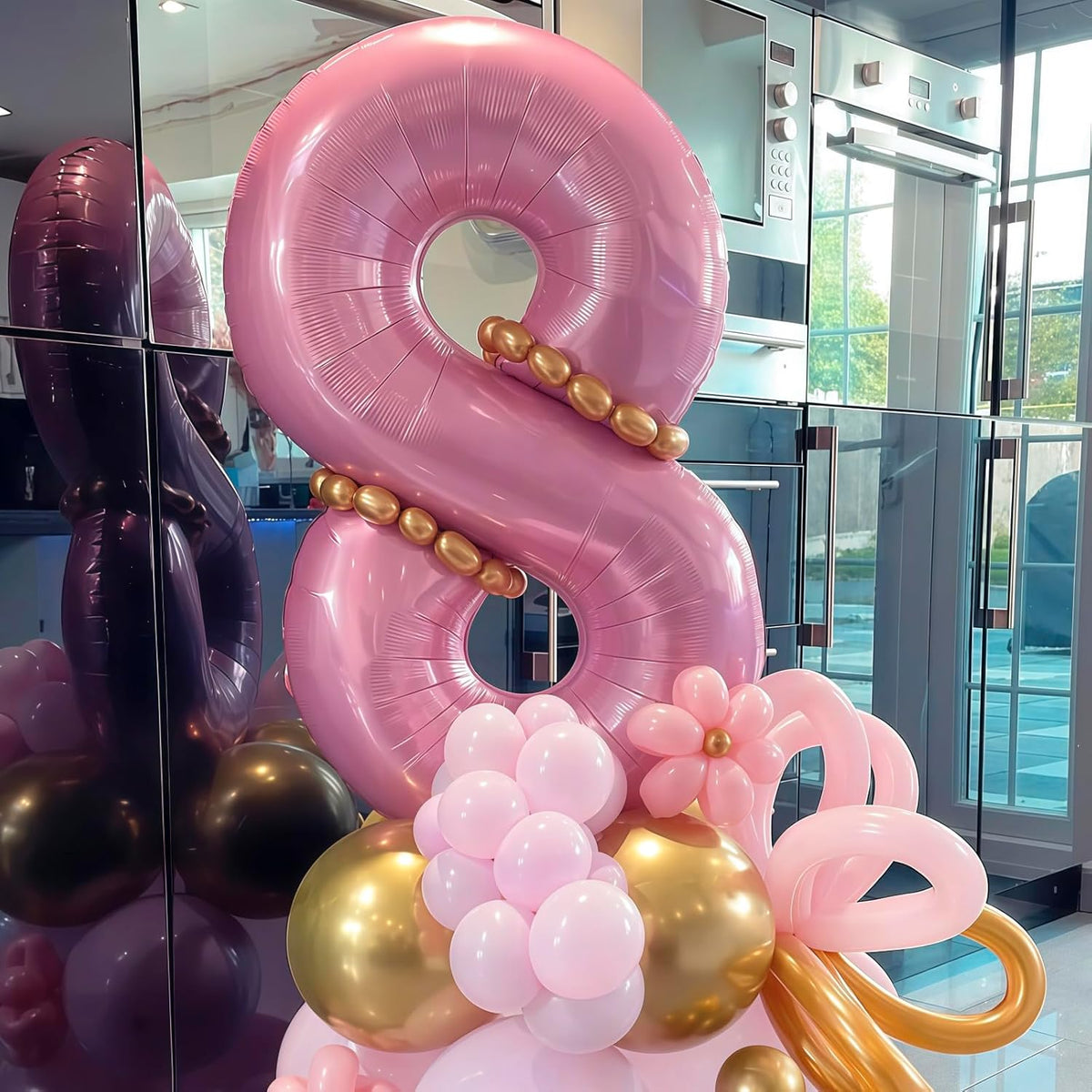 Pastel Pink 8 Balloon, Light Pink 8 Balloons Number,40 Inch Helium Foil Mylar Number 8 Balloon for
