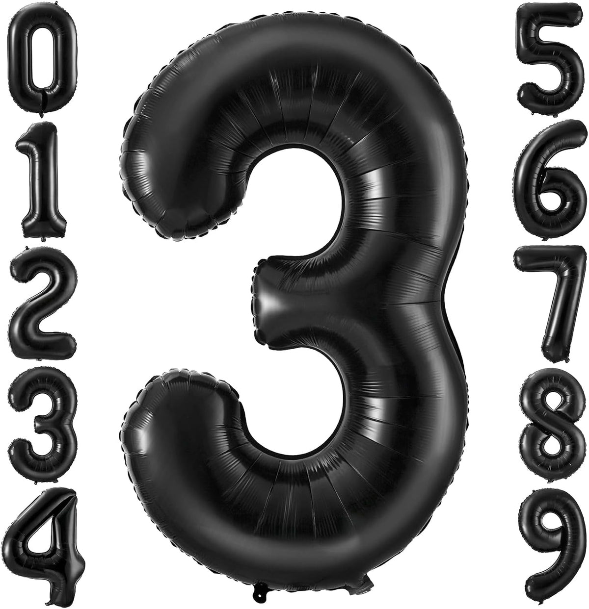 Black 3 Balloon Number,40 Inch Number 3 Balloon Large Black 3 Foil Mylar Helium Balloon for