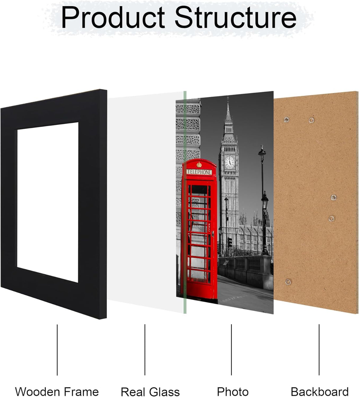 5x7 Picture Frame Set of 4, High Definition Glass Black Picture Frame, 5 x 7 Wood Rustic Photo