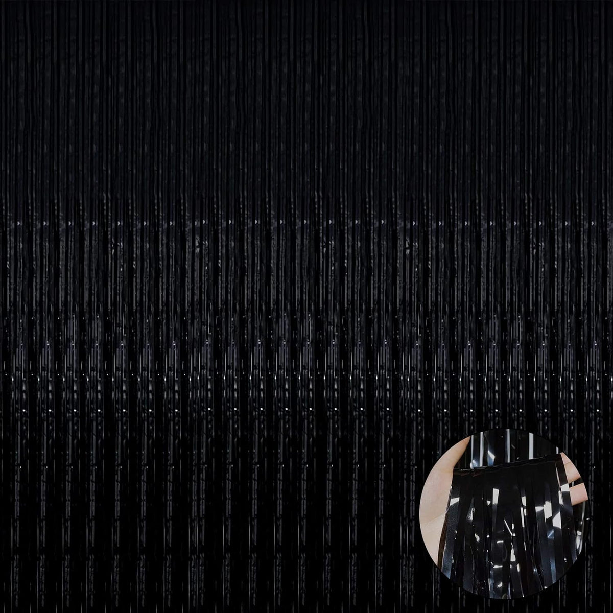 4 Pack Black Foil Fringe Curtain Backdrop, 3.28Ftx9.84Ft Metallic Tinsel Foil Fringe Streamers