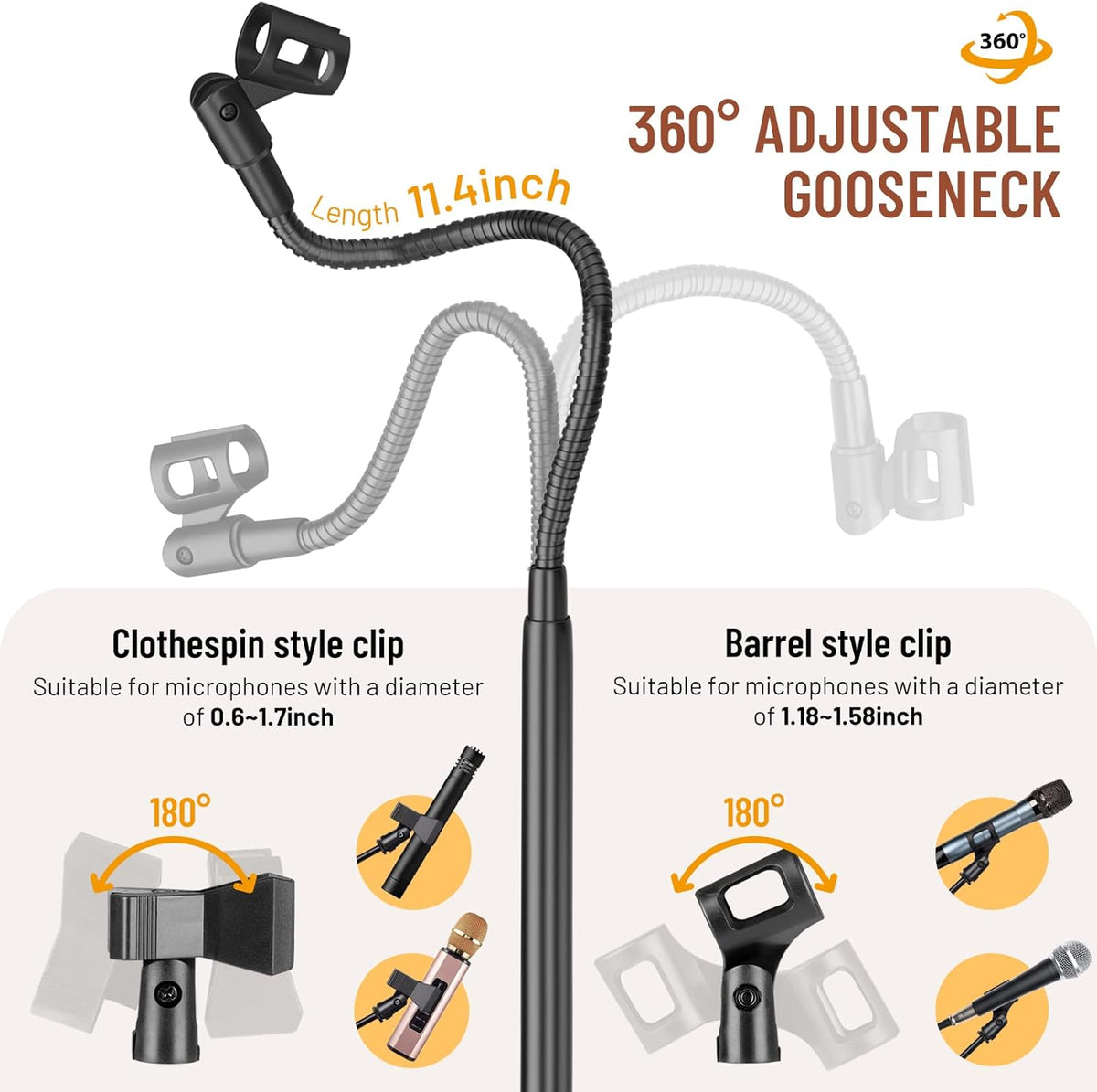 CAHAYA Dual-use Tripod Microphone Stand with Phone Holder Gooseneck Floor Mic Stand Portable with