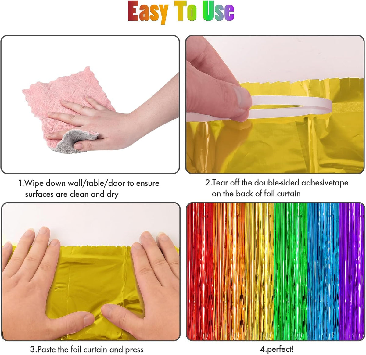 CANREVEL 2 Pack 3.3x8.2 Feet Rainbow Foil Fringe Backdrop Curtains, Tinsel Streamers Birthday Party