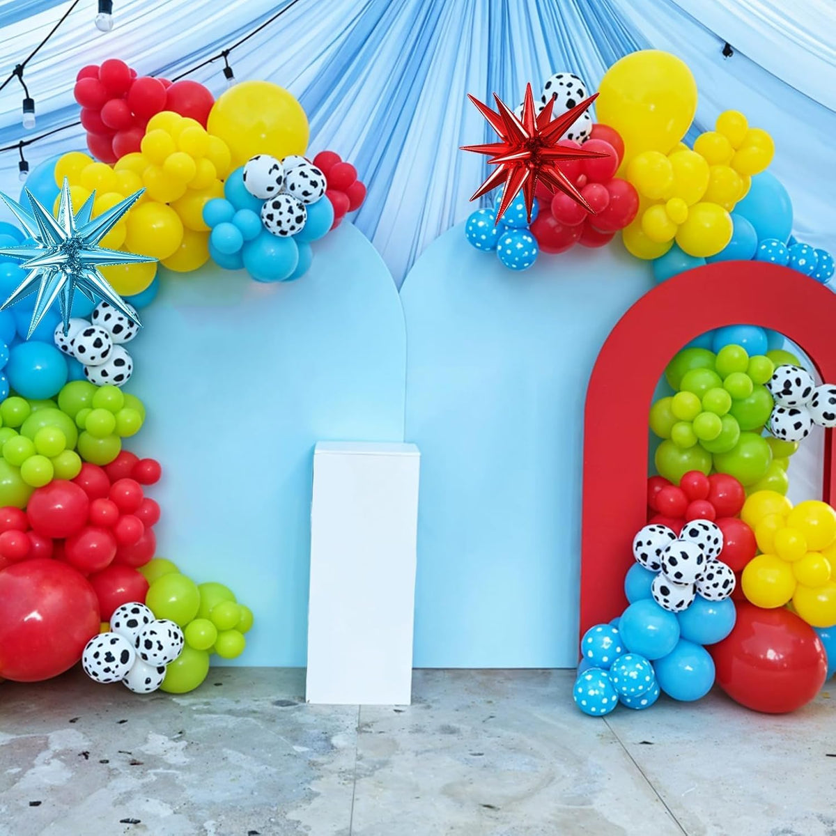 Red Blue Yellow Balloons, 12 Inch Cow Pattern Cloud Light Blue Yellow Red Fruit Green Balloons with