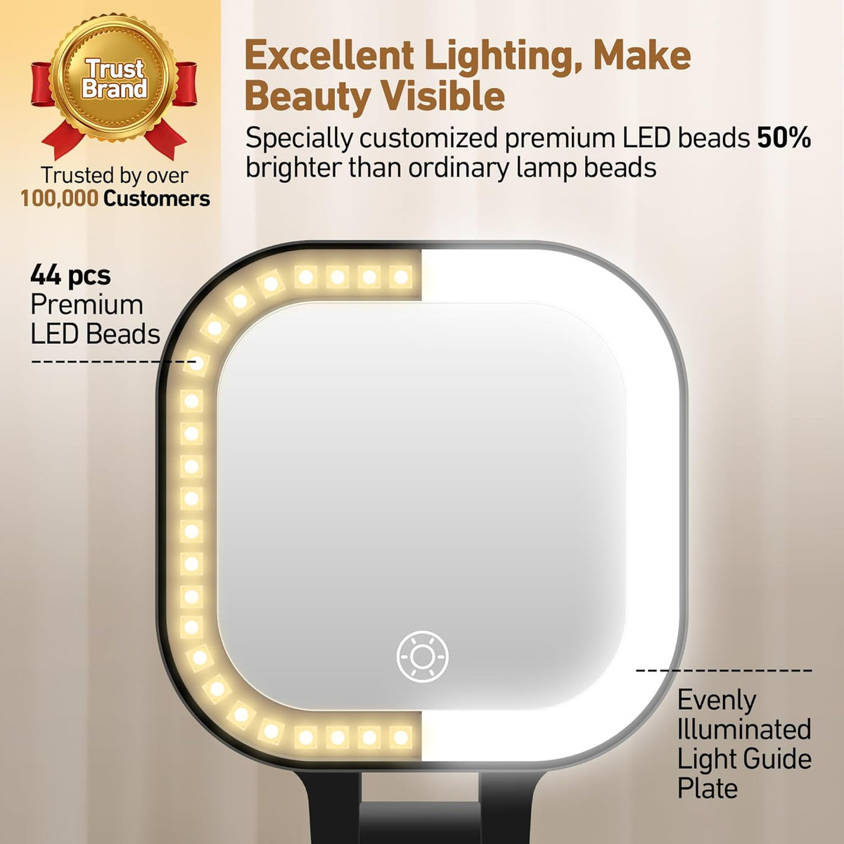 Travel Mirror with Light, 1x/30x Magnifying Mirror with 3 Color Lights and Adjustable Brightness
