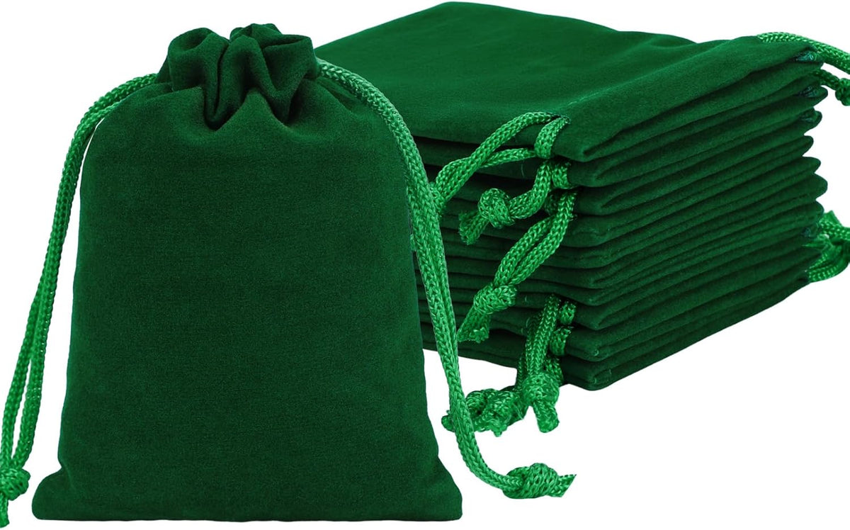 Shintop 10pcs Small velvet bags, 3x4inch Green Jewelry Pouches Drawstring Gift Packaging Cloth Dice