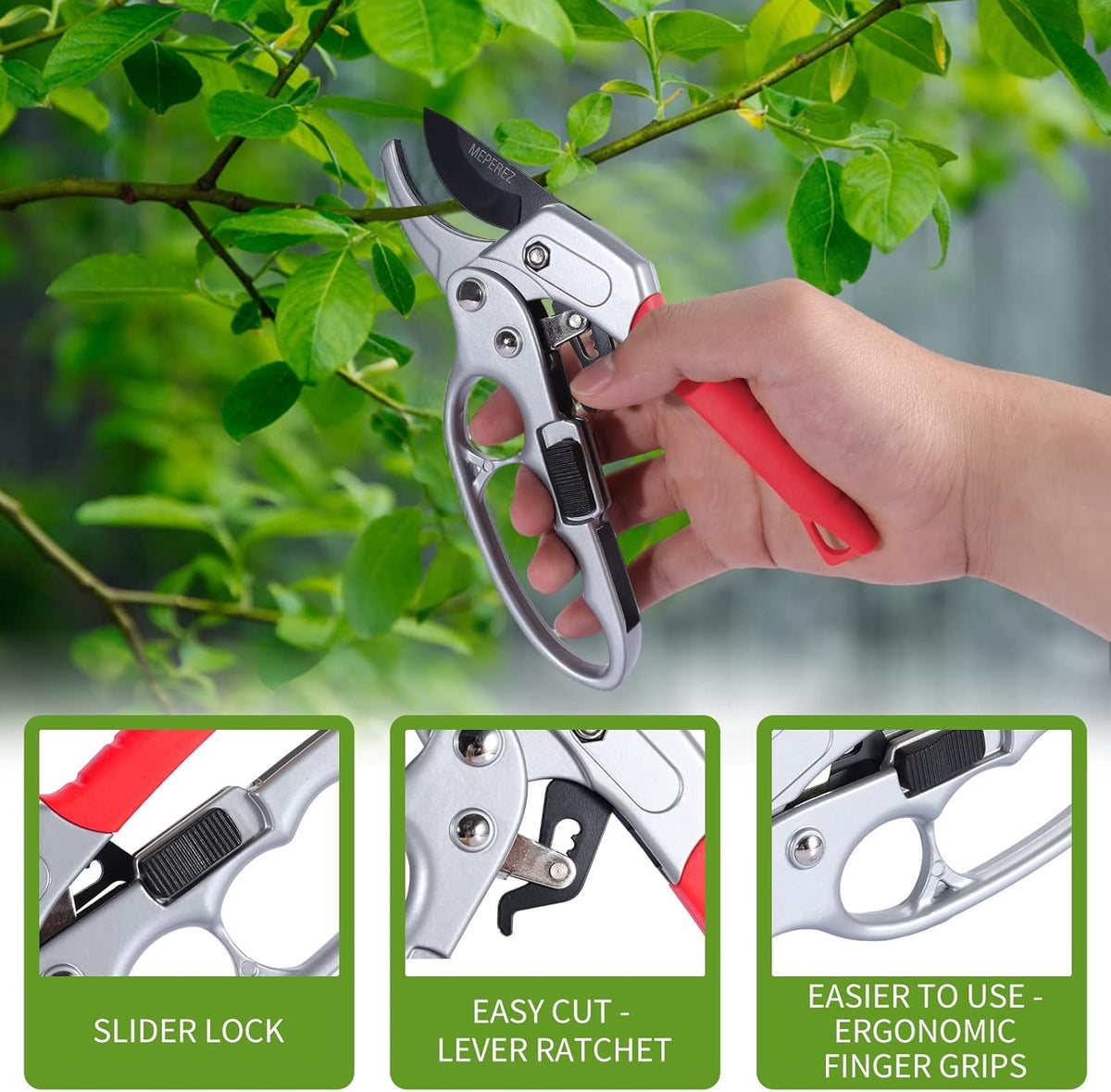 Ultra Sharp Germany Steel Pruning Shears - Cuts 3X Easier, Weak Hand Arthritis Snips