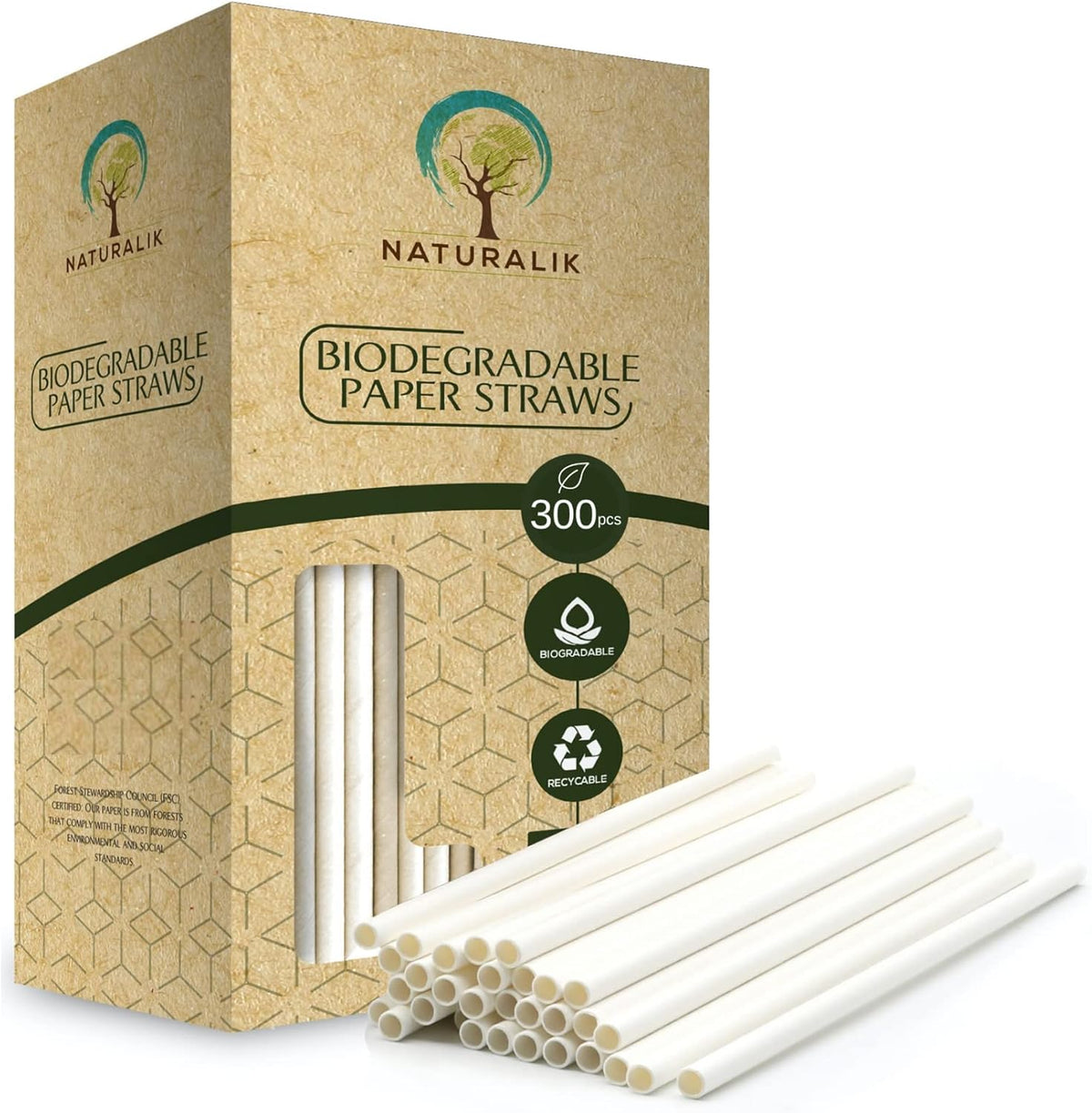 300/1000-Pack Extra Durable White Paper Straws Biodegradable- Premium Eco-Friendly Paper Straws