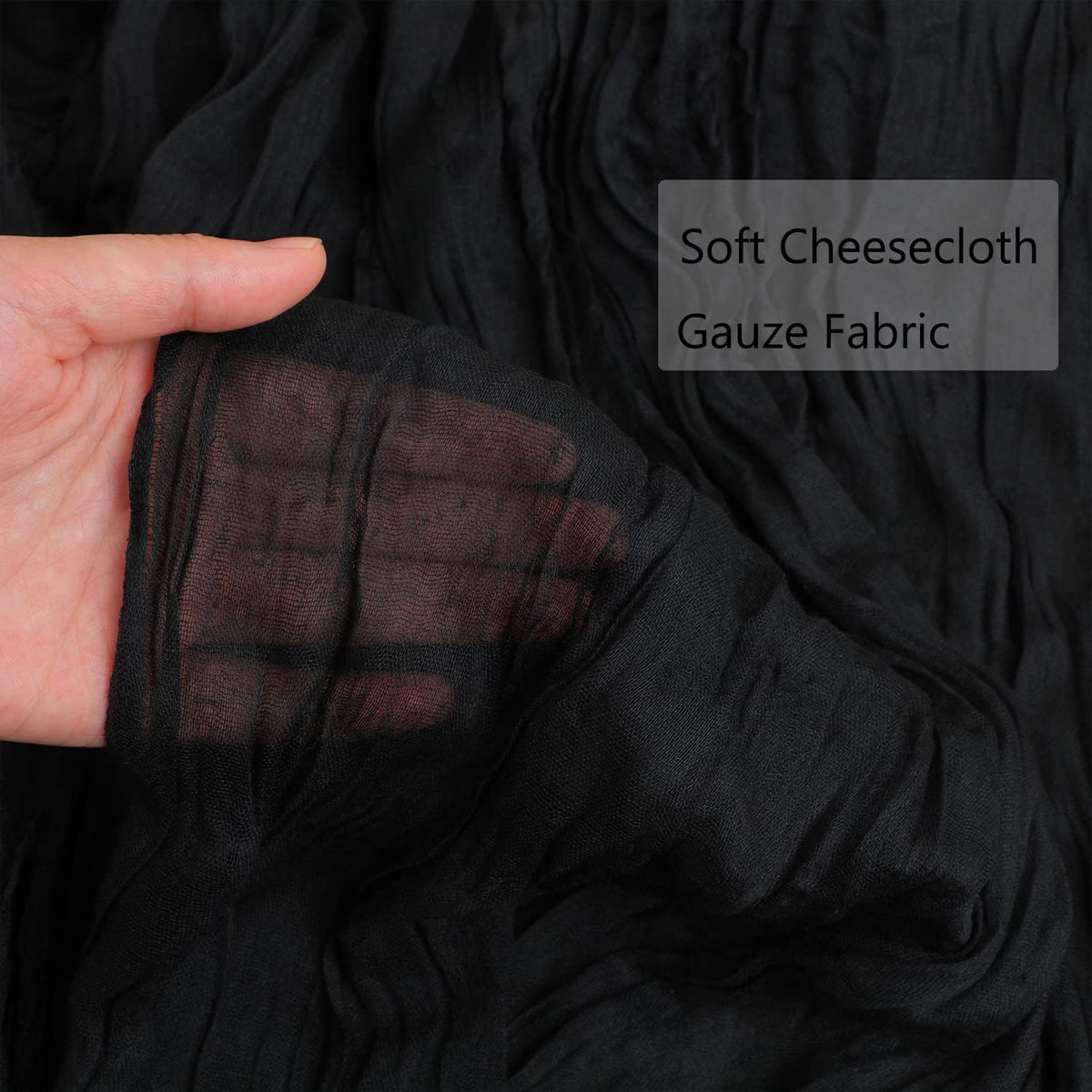 Snowkingdom 6PCS 13 Ft Black Cheesecloth Table Runner, 160 inch Long Cheese Cloth Boho Gauze