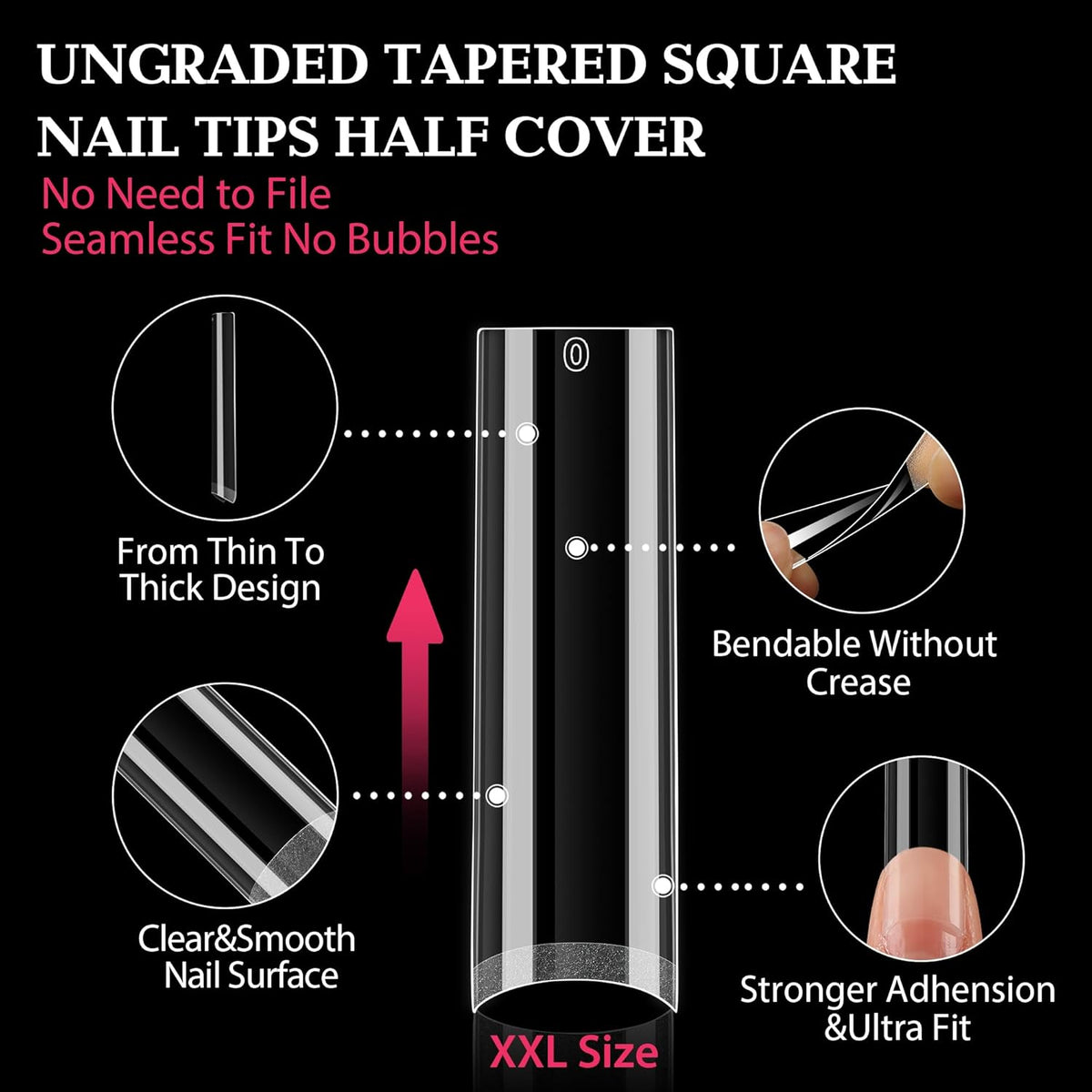 UNA GELLA Tapered Square Nail Tips XXL 216 PCS No C Curve Nail Tips Extra Long Straight Nails Half