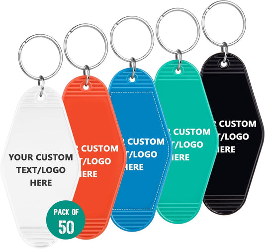 Custom Vintage Hotel Motel Keychains 50 Pack, Personalized Logo, Text Bulk - Perfect for