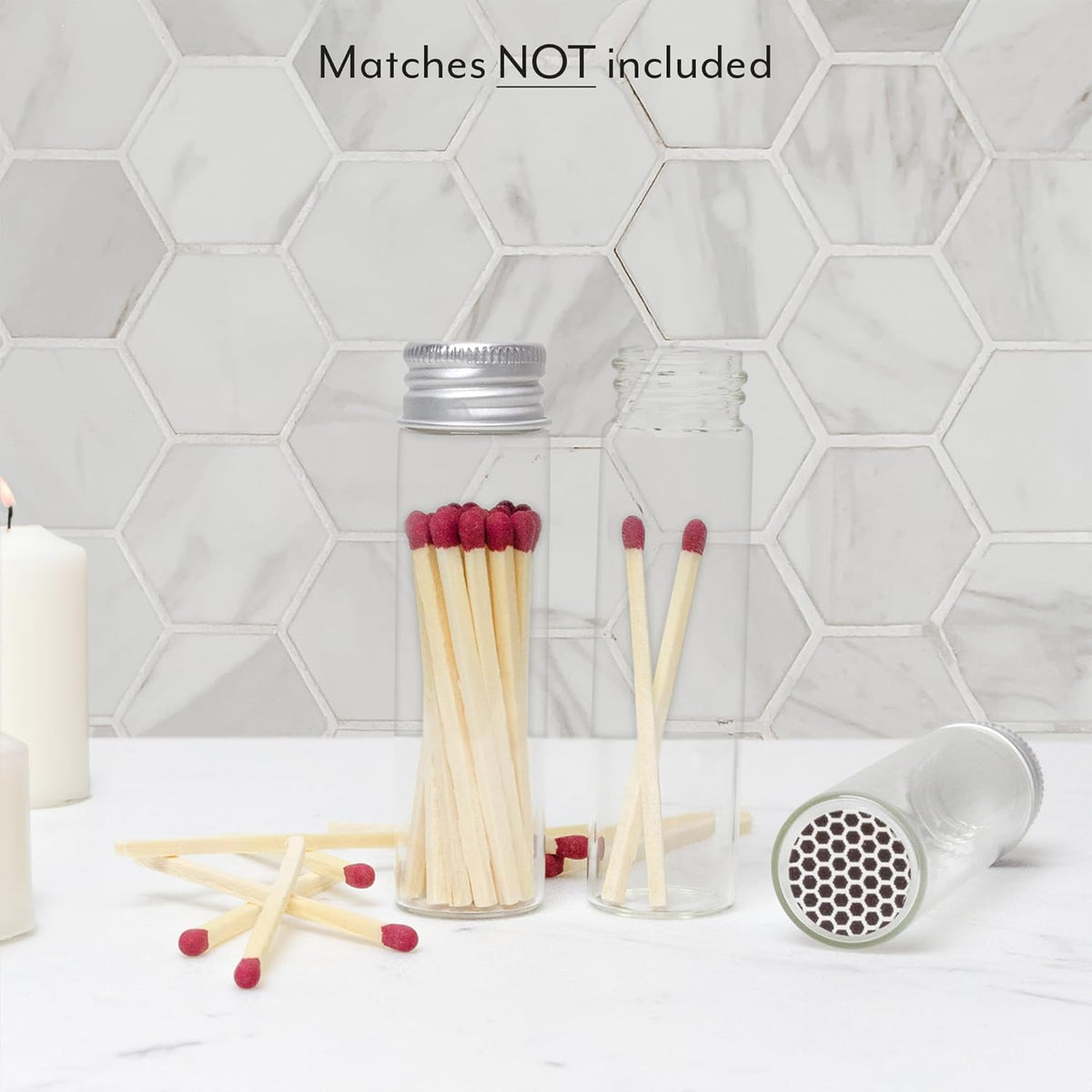 Darware Party Favor Matches Jars (24-Pack): Empty Glass Vials with Strike Stickers for Wedding