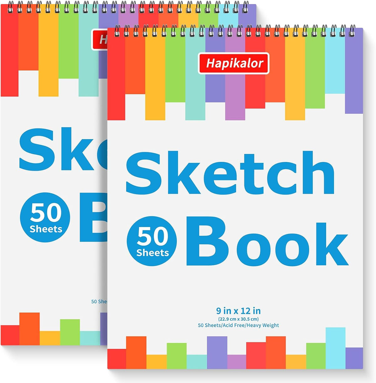 9" x 12" Sketch Book, 2-Pack 50 Sheets Spiral Bound Art Sketchbook, Acid Free Artist Drawing Book