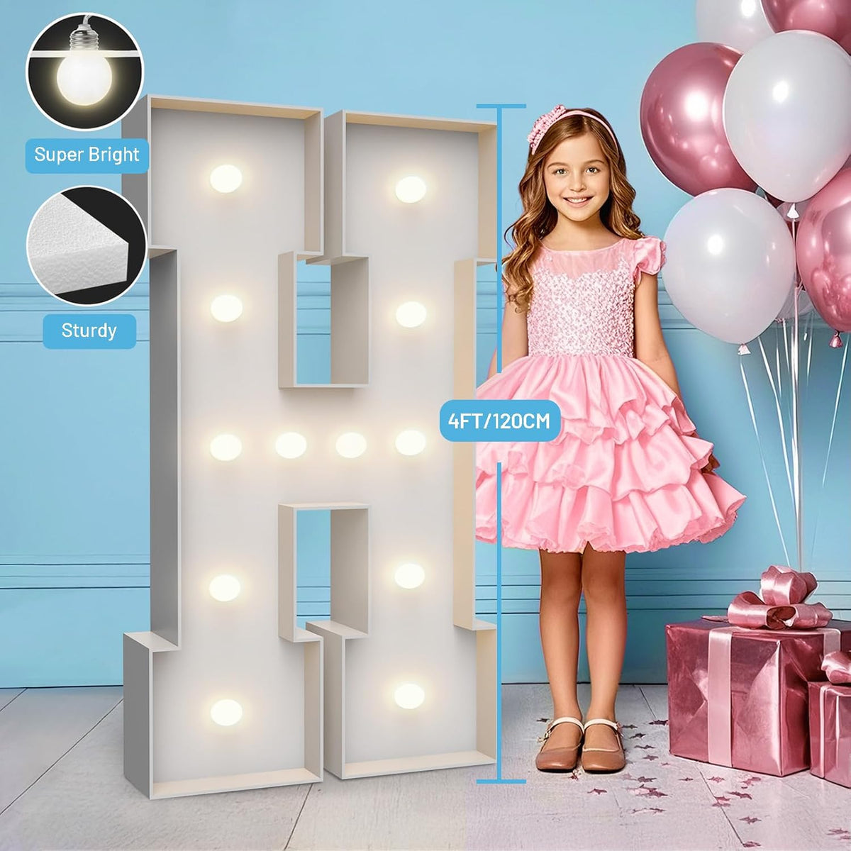4FT Marquee Light Up Letters H,Party Decoration Large Marquee Light Up Letters with Weighted Water