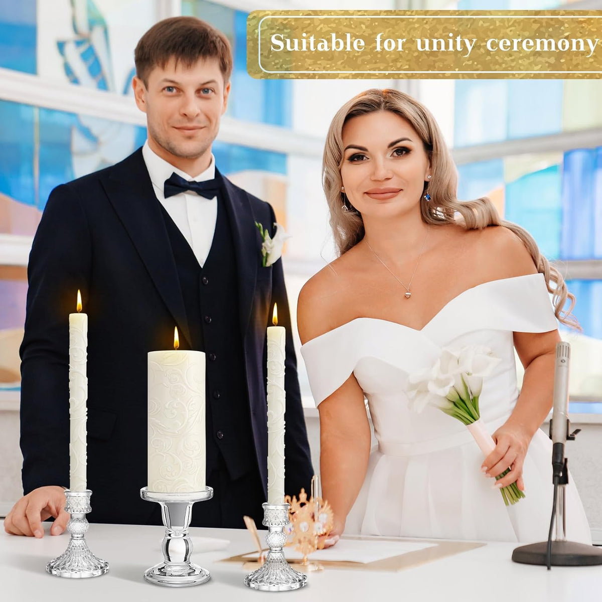 Irenare Unity Candles with Holder for Wedding Ceremony Wedding Decortions Accessories Glass Candle