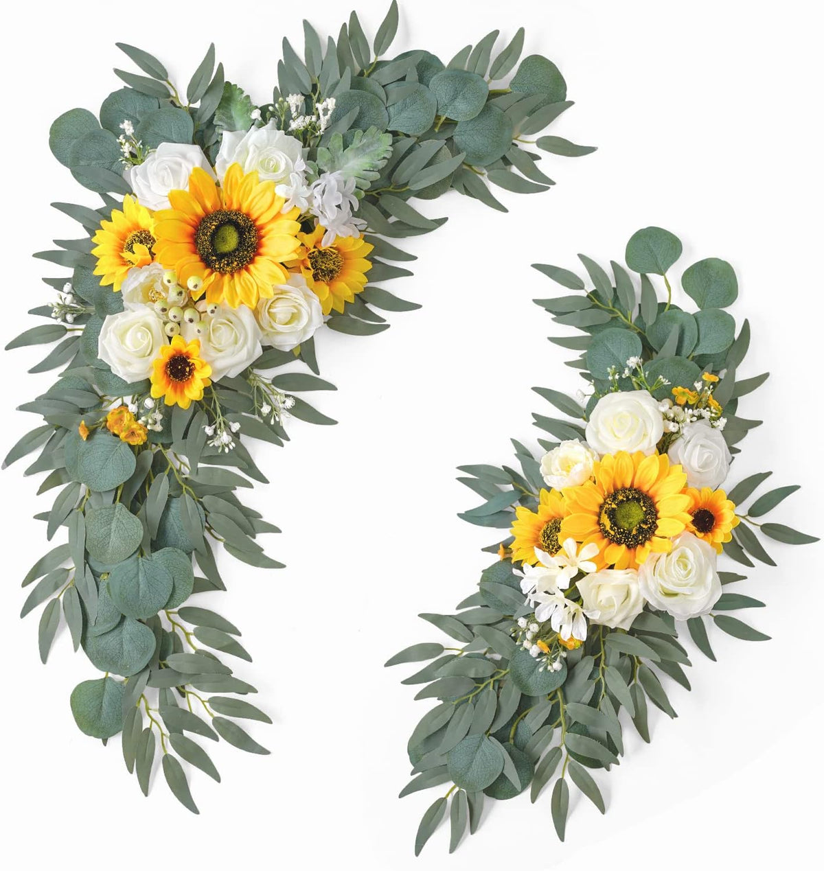 Ponatia Artificial Wedding Arch - Flowers (Pack of 2), White & Sunflowers for Wedding Welcome Signs
