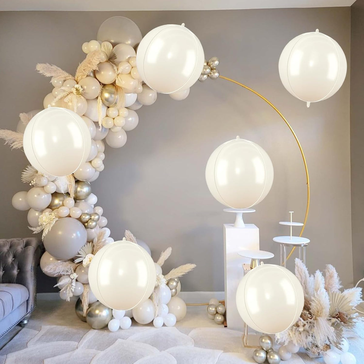 Beige Giant Foil Balloons, 6Pcs Large Metallic Cream Round Balloons, 22 Inch Big Round Foil Balloon