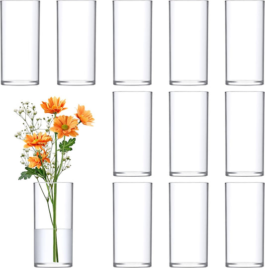 Amazing Abby - Viola Piccolo - Plastic Cylinder Vases (12-Piece Set), Acrylic Flower Vases for