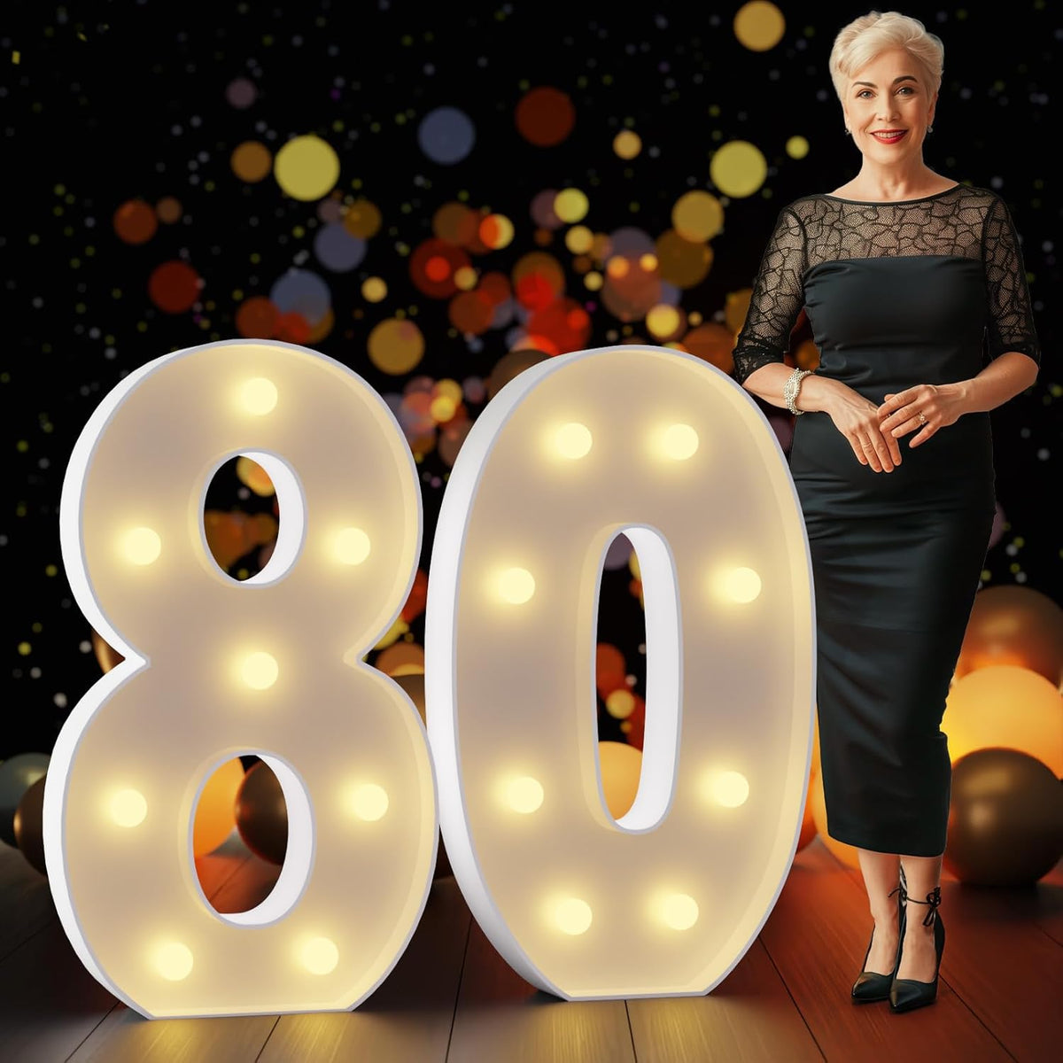 Marquee Numbers 3 Feet Tall Large Light Up Numbers 80th Birthday Decorations Women Men Big Yellow