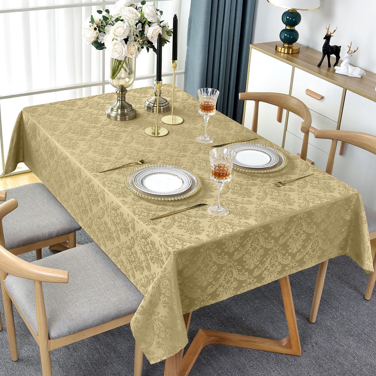 SASTYBALE Jacquard Tablecloth Rectangle 60 x 120 Inch, Spill Proof Dust Resistant Damask Table