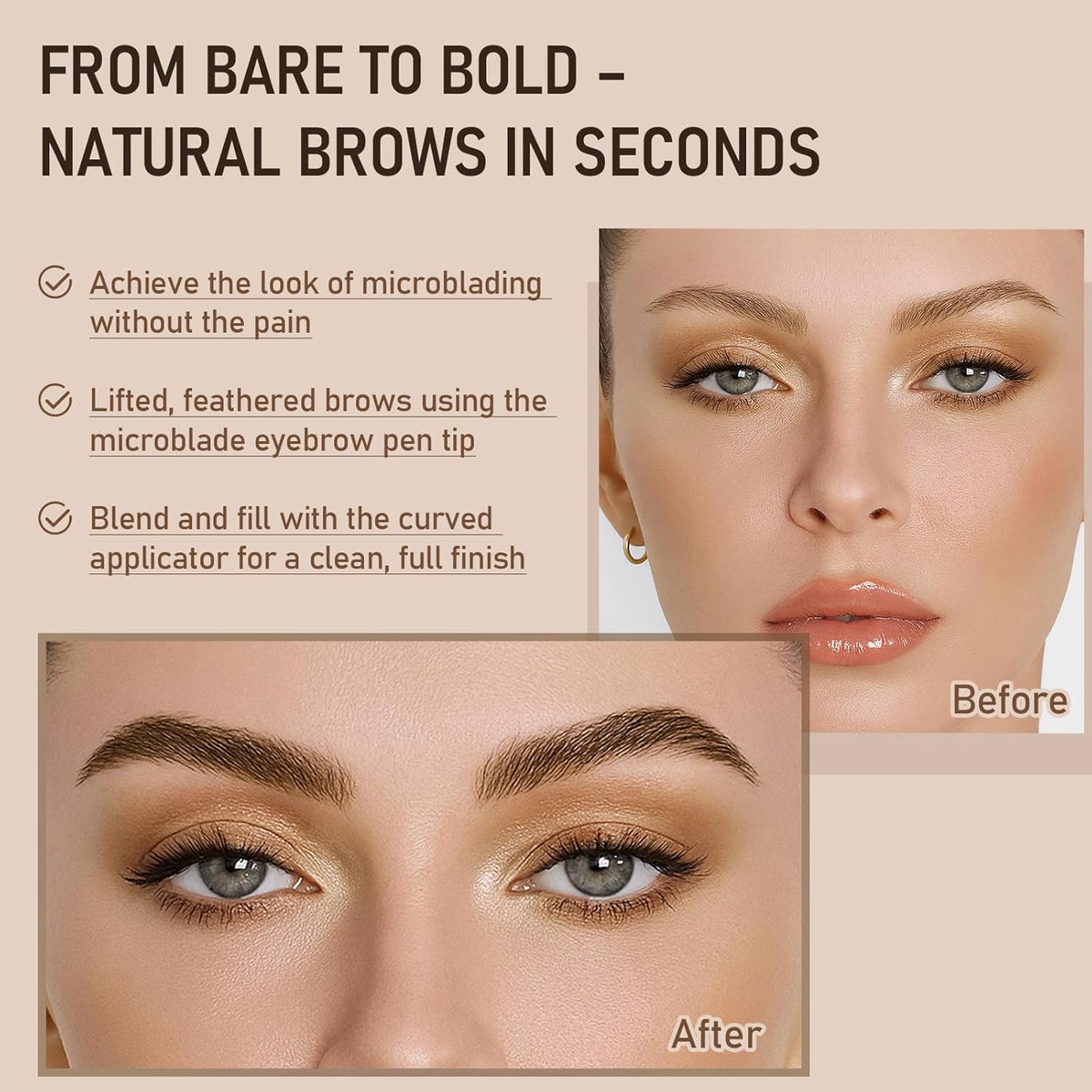 Dual-Ended Microblading Eyebrow Pencil for Women, 2 in 1 Liquid Eyebrow Pencil with Curved Tip and