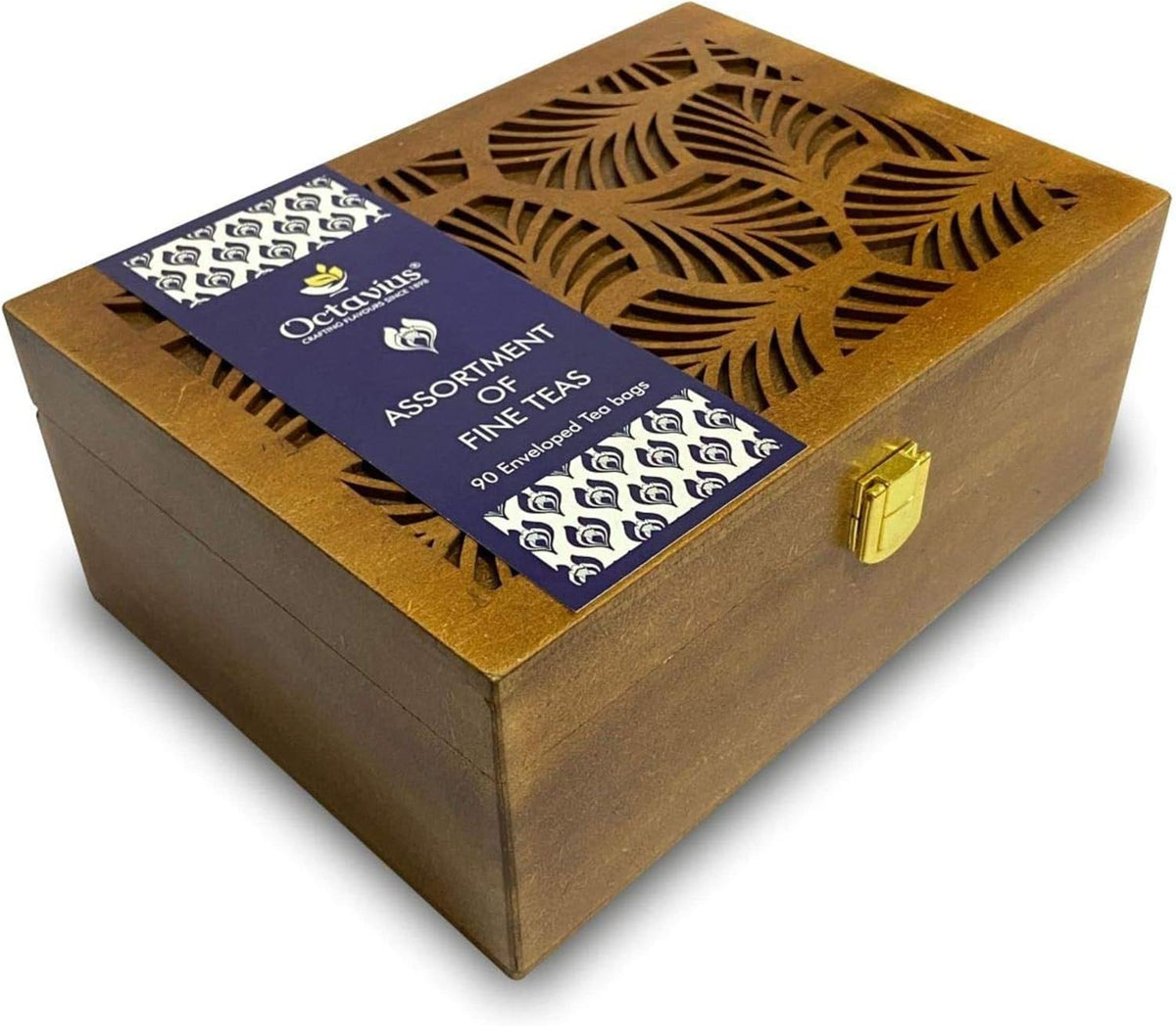 Octavius Tea Gift Set - Assorted Black & Green Tea Bags in Wooden Box | 6 Flavors, 90 Count |