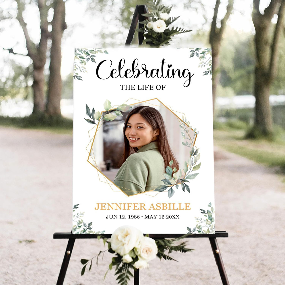 Greenery Funeral Welcome Sign, Celebration of Life Sign, In Loving Memory Sign, Large Funeral Sign