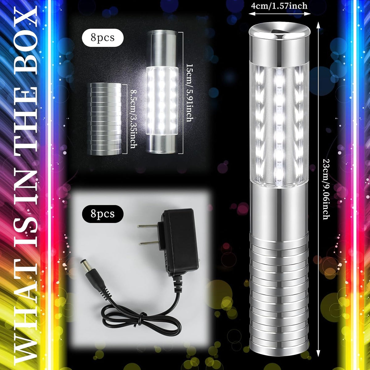 8 Pieces LED Strobe Baton Light Rechargeable Bottle Service Sparklers Stick Reusable Champagne