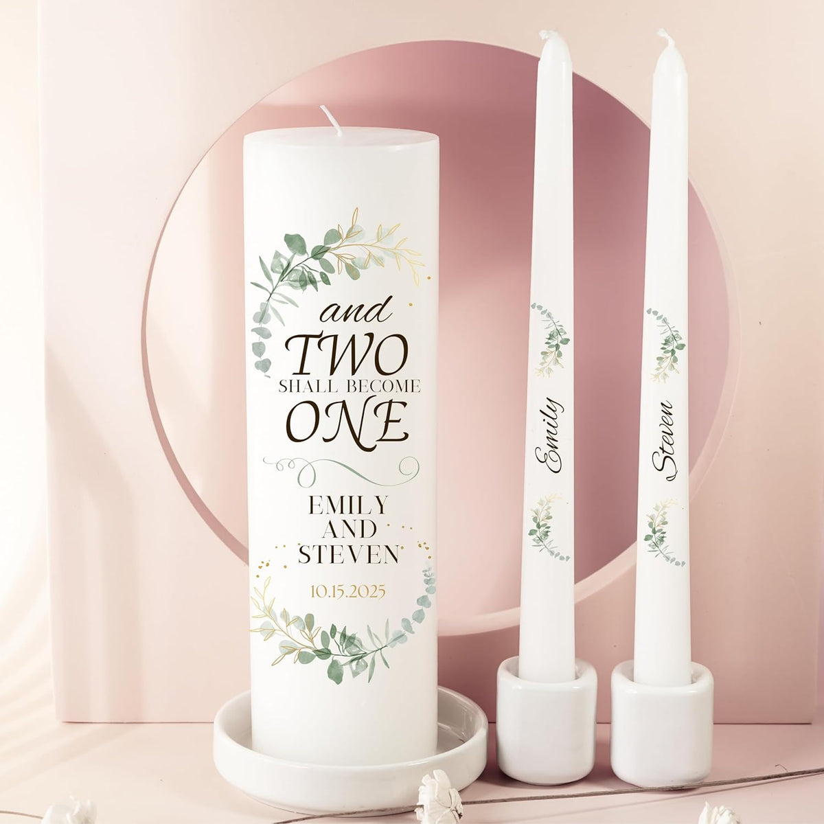 Unity Candles for Wedding, Modern Unity Set, Custom and Personalized Pillar and Taper Candles with