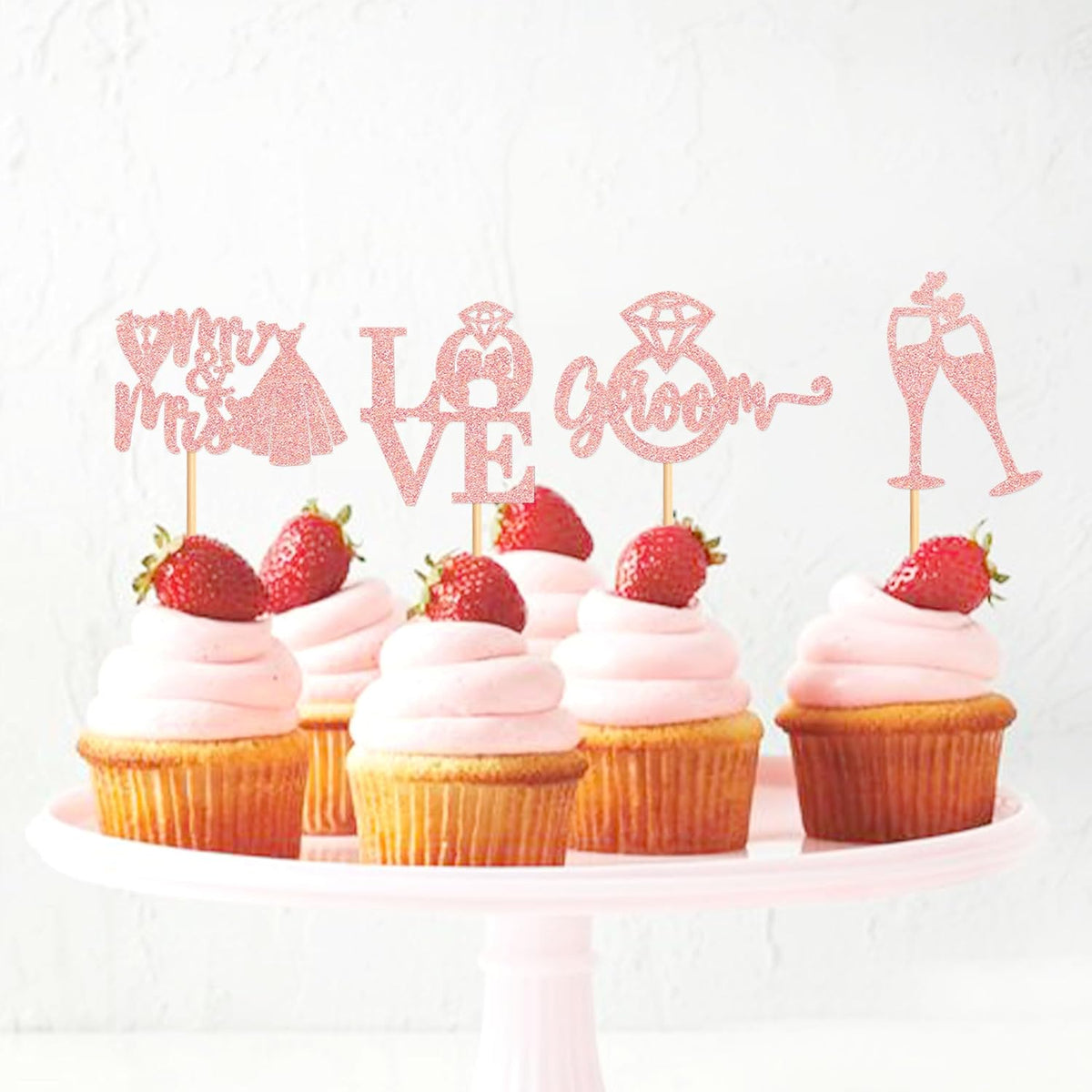 25 PCS Bride to Be Groom to Be Cupcake Toppers with Ring Dress Bridal Shower Cupcake Picks Wedding