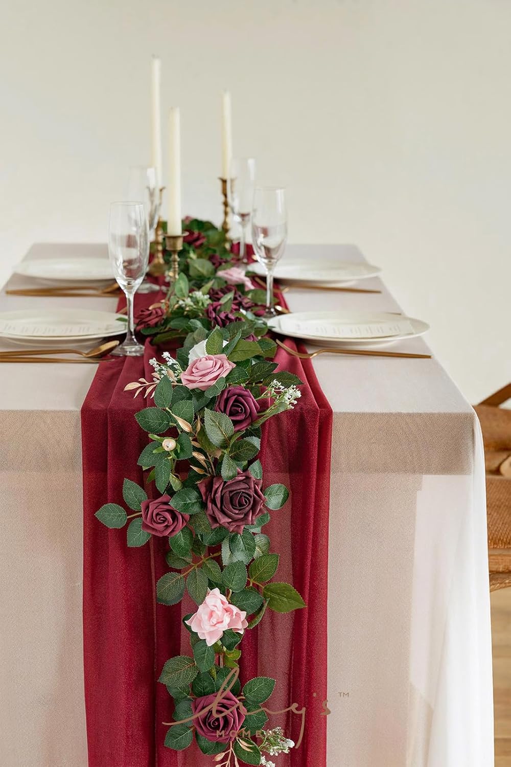 Ling's moment 5FT Burgundy Artificial Flower Garland Dusty Rose Leaves Floral Garland Arch Flowers