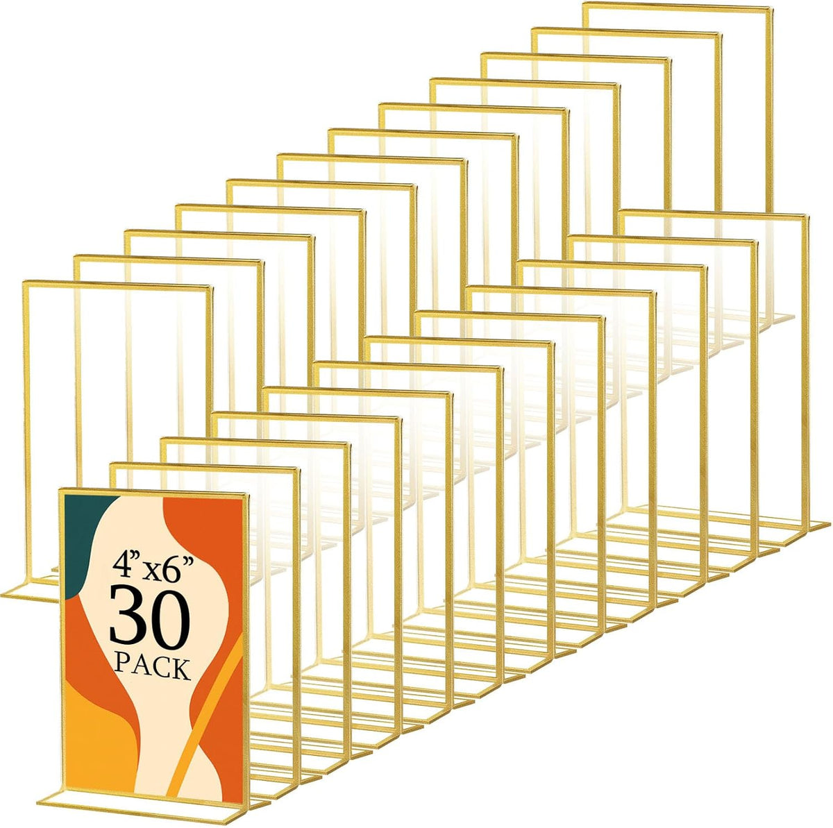 Hoteam 30 Pack 4 x 6 Clear Acrylic Sign Holder with Gold Borders, Gold Picture Frame, Double Sided