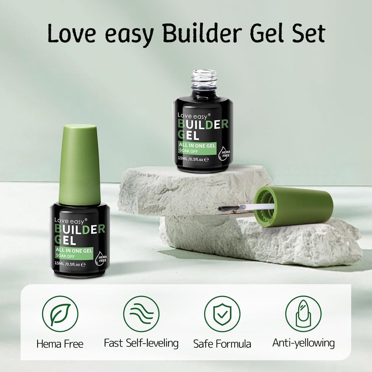 Builder Gel for Nails, 2 Pack Crystal Clear Soft Polish Fast Self-leveling Apex Strength Thickness