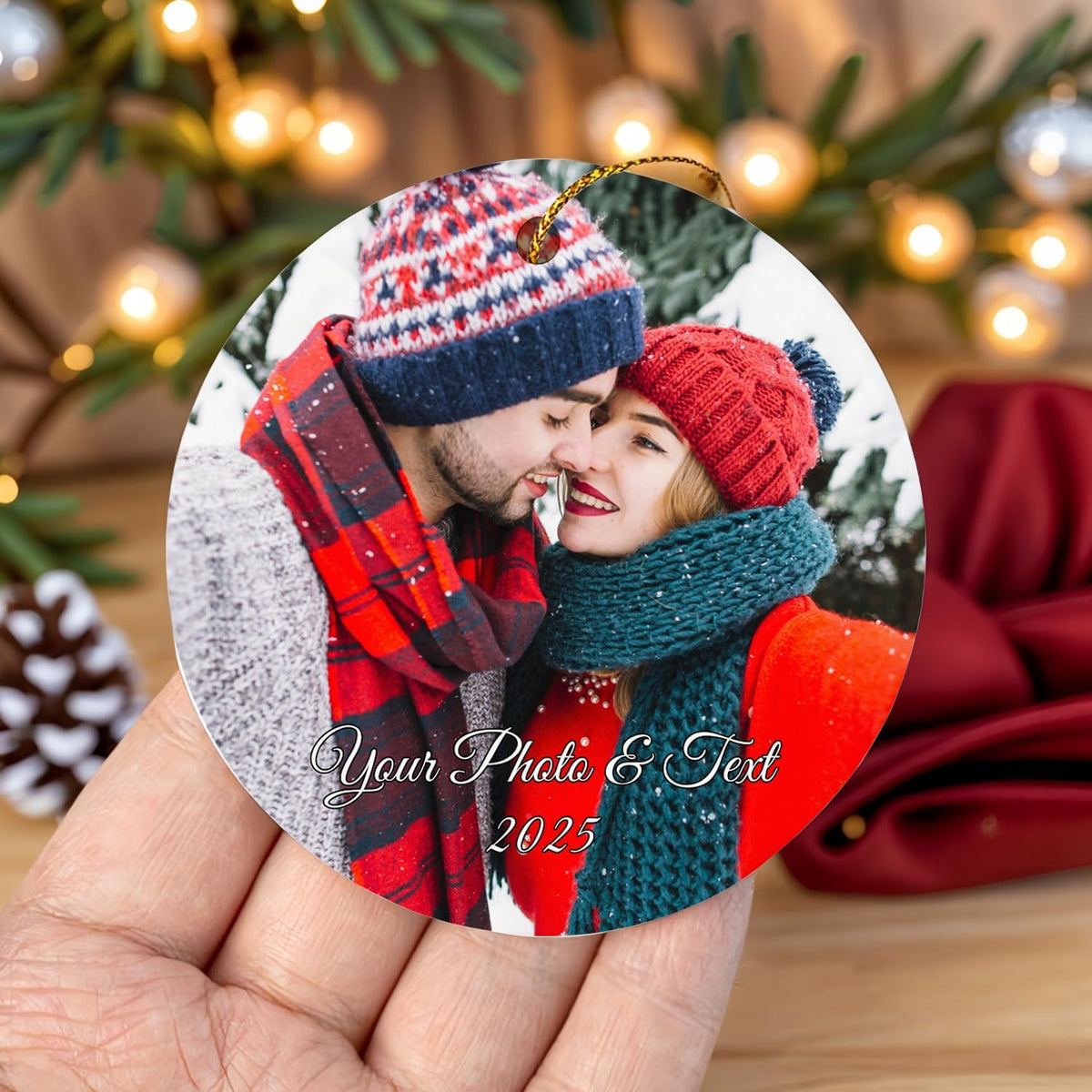 Personalized Christmas Ornaments Decor, Custom Xmas Ornaments with Photo and Text, Customized