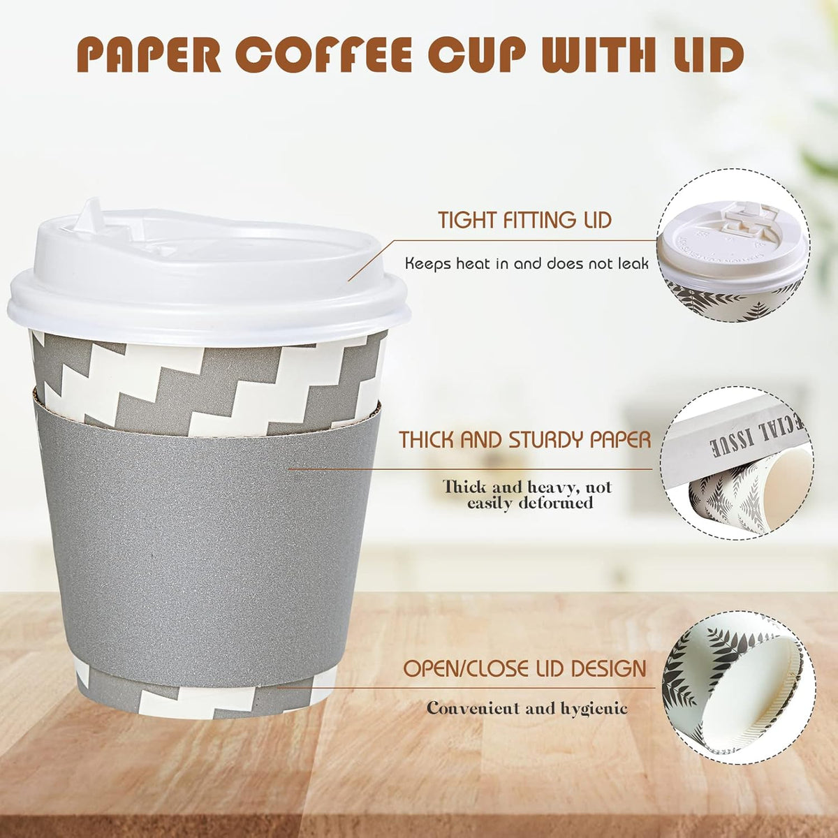 LITOPAK 100 Pack 10 oz Paper Coffee Cups with Lid, Sleeve, and Straws, Four Designs of Disposable