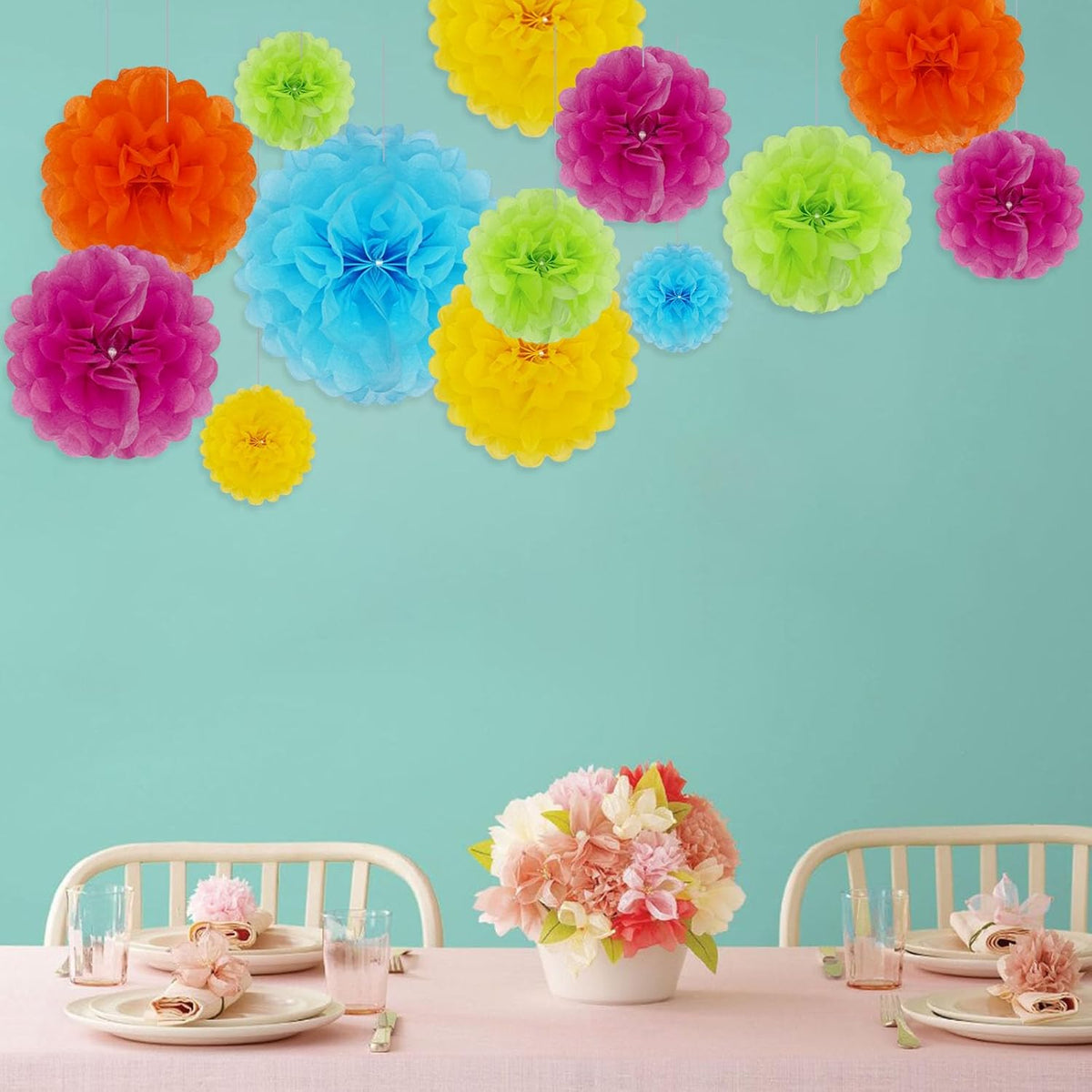 Tissue Paper Pom Poms, Colorful Tissue Paper Flowers, Hanging Flower Balls for Easter Weddings