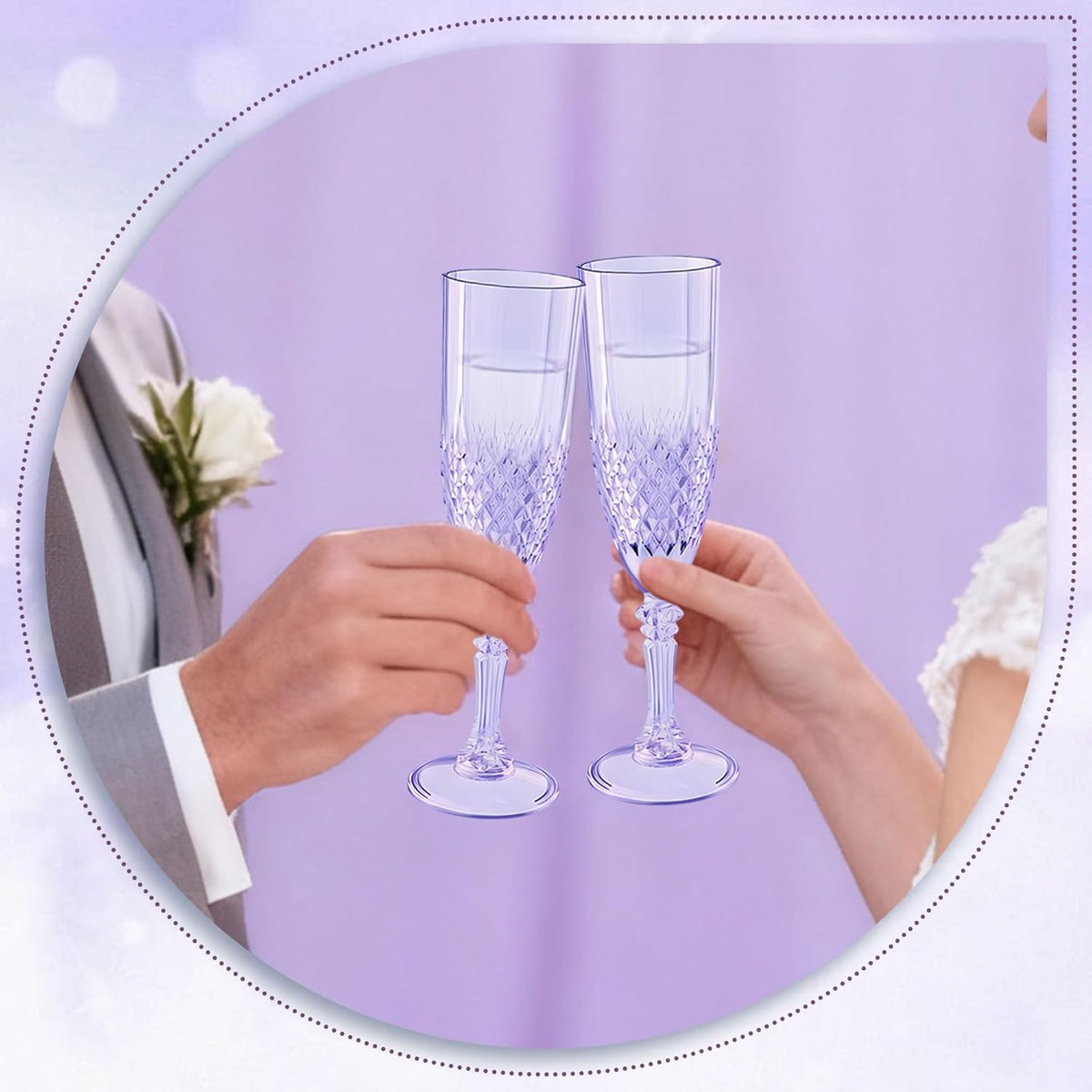 Plastic Champagne Flutes, 24PCS Purple Wine Glasses Goblets Cups Reusable Flute, for Weddings