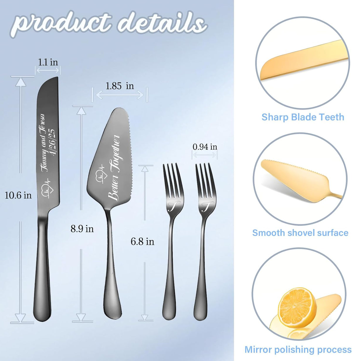 Personalized Wedding Cake Knife and Server Set, Custom Names Cake Cutting Set with Stainless Steel