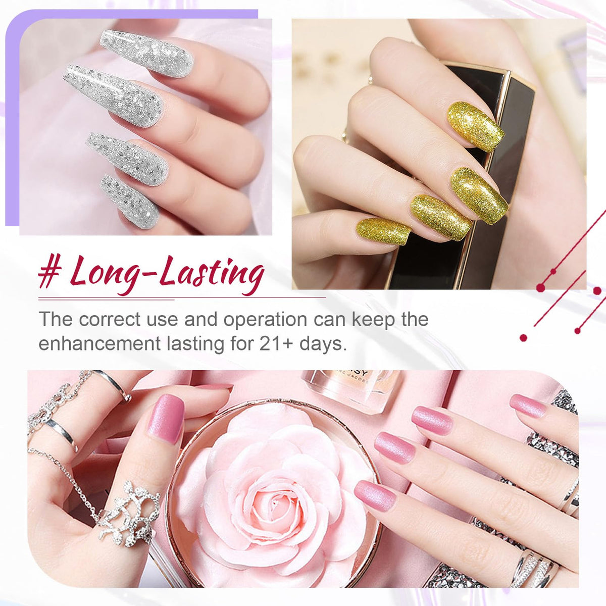 JODSONE 60 PCS Gel Nail Polish Starter Kit With U V Light 55 Kinds Of Color Glitter Gel Polish No