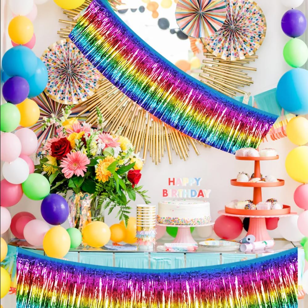 BEISHIDA 3 Packs Metallic Foil Fringe Garland Dark Rainbow Wall Hanging Tinsel Fringe Banners for