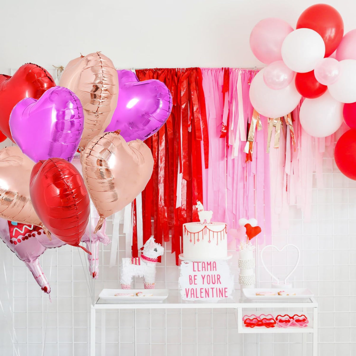 TONIFUL 30Pcs 18 Inch Heart Balloons Red Hot Pink Rose Gold Valentine’s Day Heart Shape Foil Mylar
