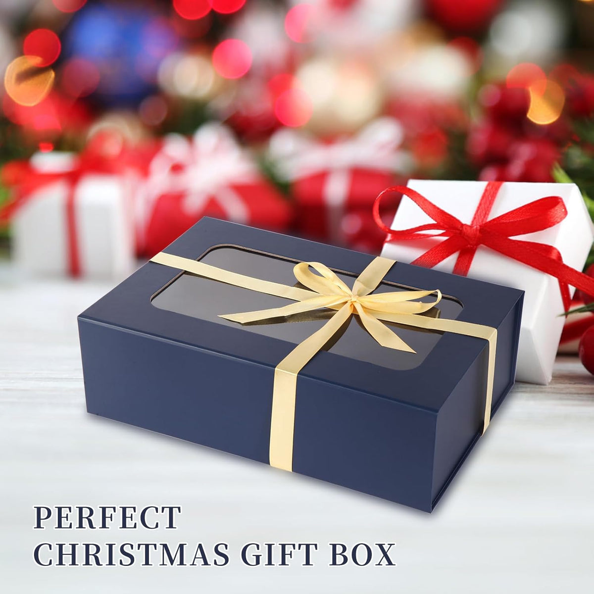 TIACABO Blue Large Gift Box with Window, 13.5"x9"x4.3" Bridesmaid Boxe for Gifts Giving,Birthday