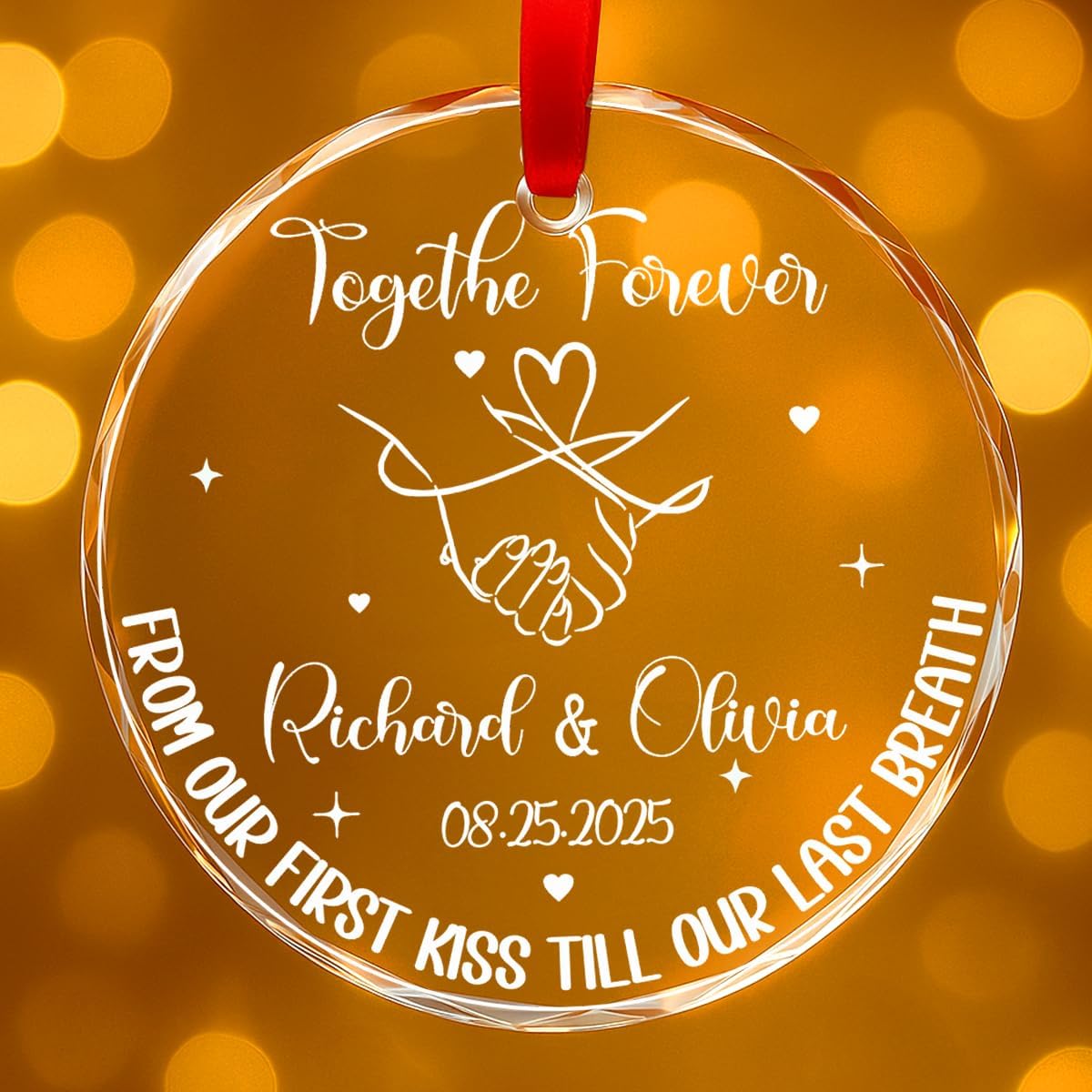Personalized Christmas Ornaments with Names, Couple Glass Ornament, Custom Wedding Gifts for